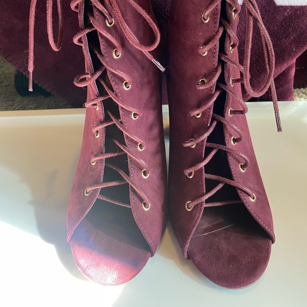 Charolette Russe Burgundy Lace Up Heels